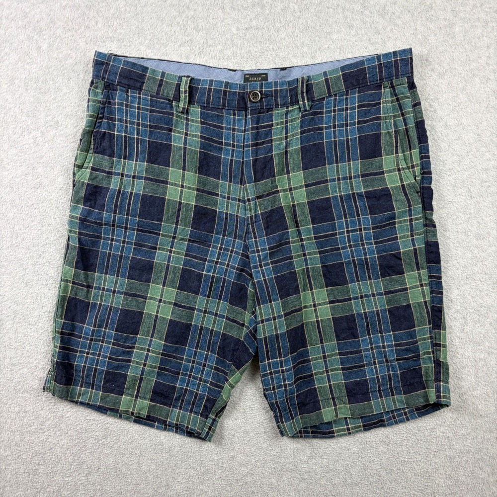 Vintage J Crew Shorts Mens 36 Blackwatch Tartan Plaid Linen High Rise Chino Y2K
